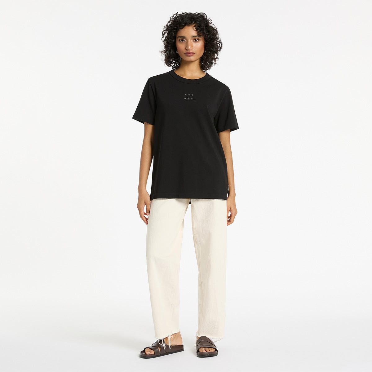 Feels Right Women s Soft Black T Shirt with Logo Status Anxiety
