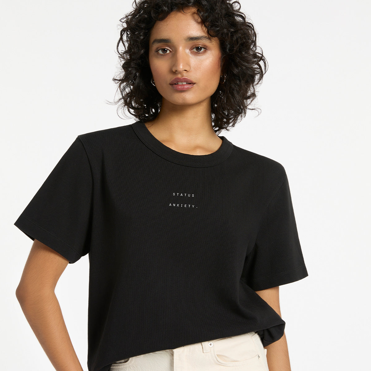 Feels Right Women s Soft Black T Shirt with Logo Status Anxiety