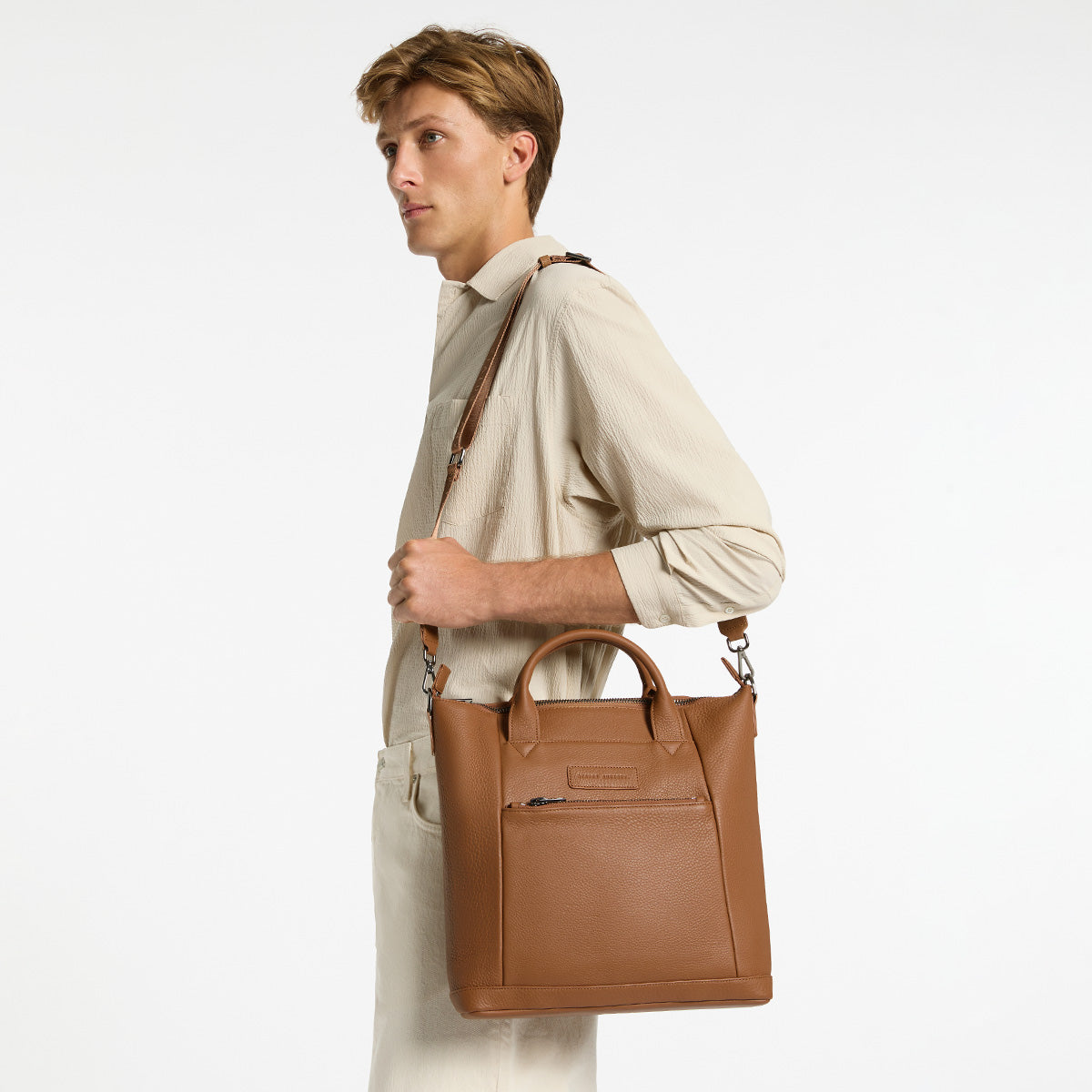 Status Anxiety Mini Waves Camel Leather Backpack For Men