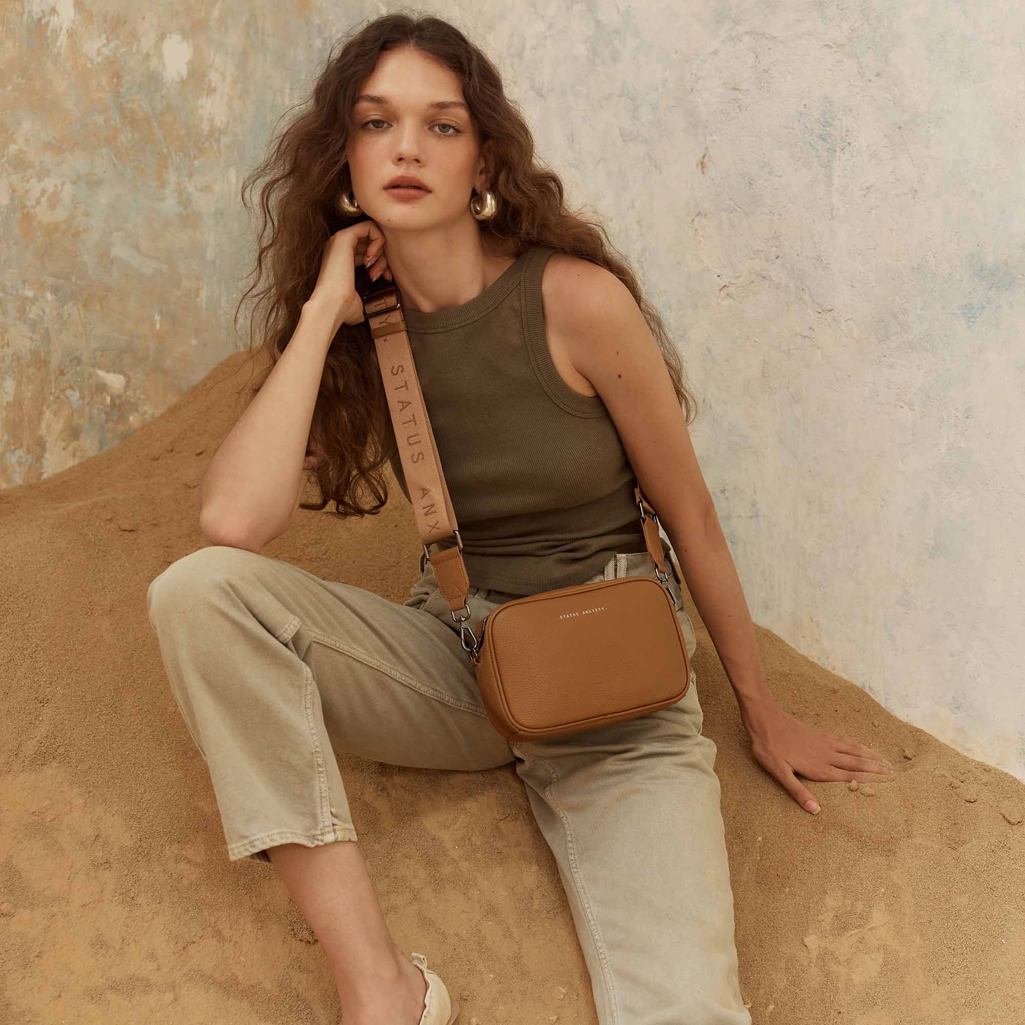 Plunder Bag With Webbed Strap - Camel