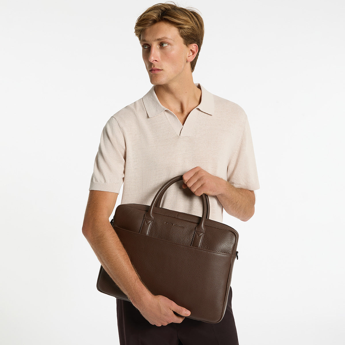 Status Anxiety Risking All Cocoa Leather Laptop Bag For Men