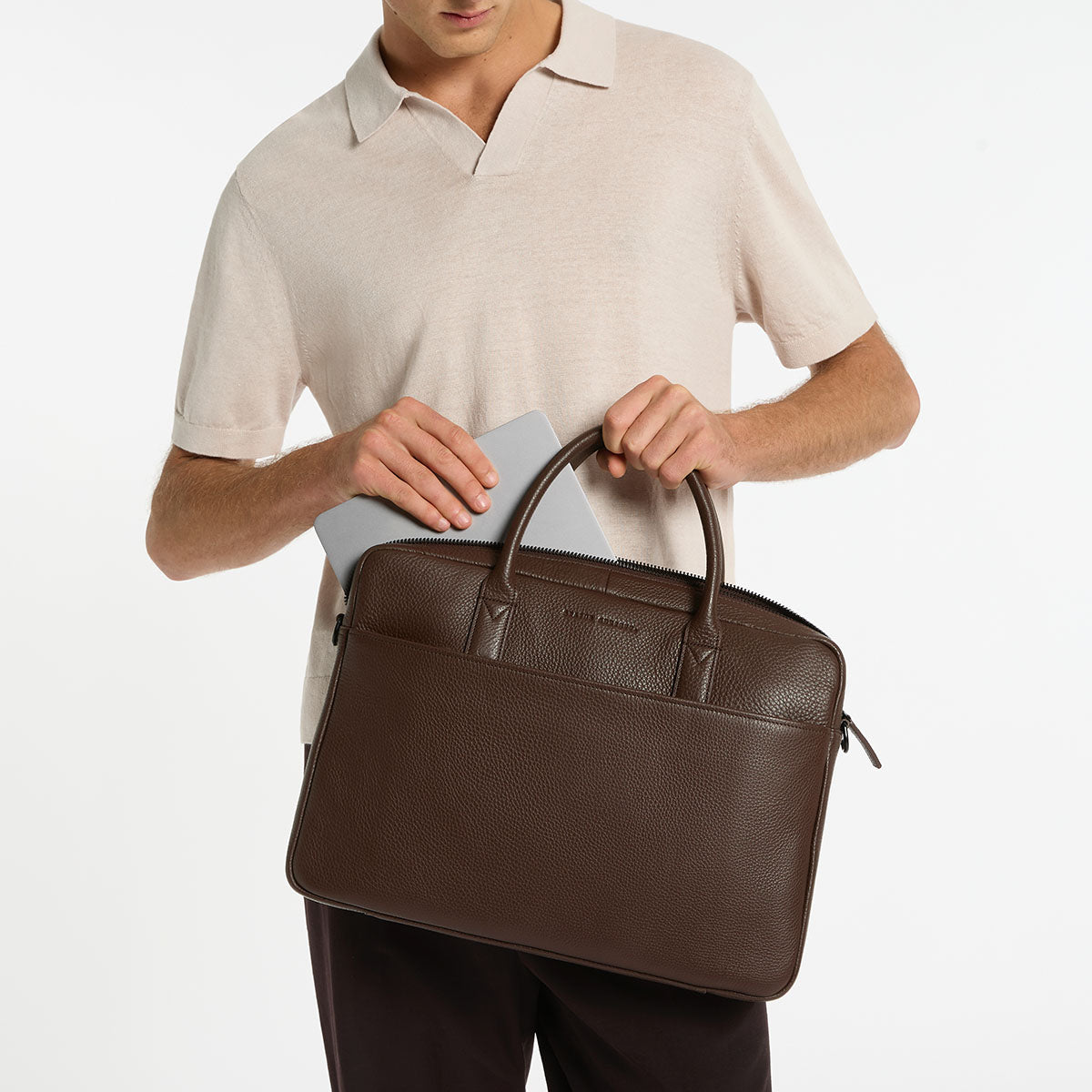 Status Anxiety Risking All Cocoa Leather Laptop Bag For Men