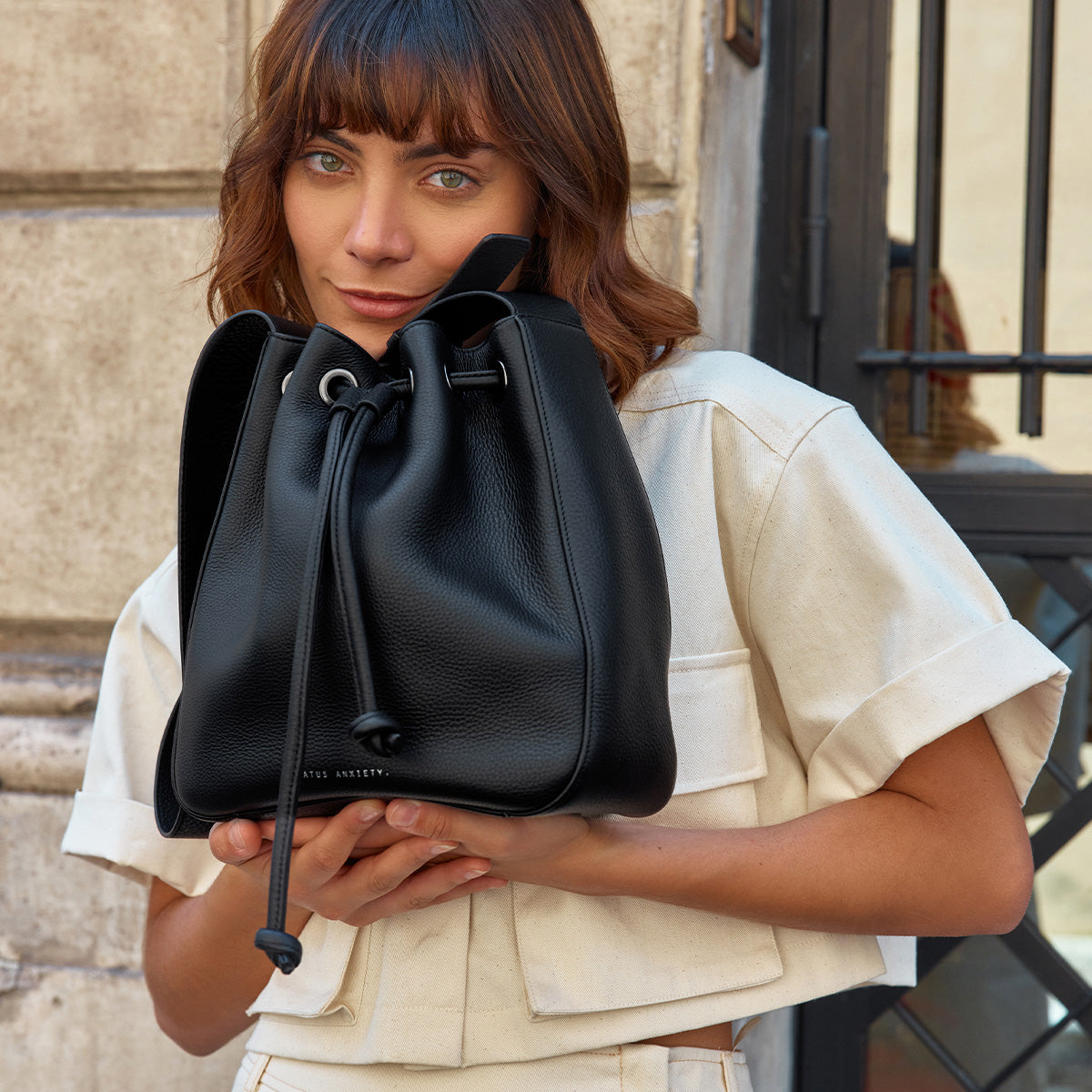 Seclusion Women s Black Leather Bucket Bag Status Anxiety