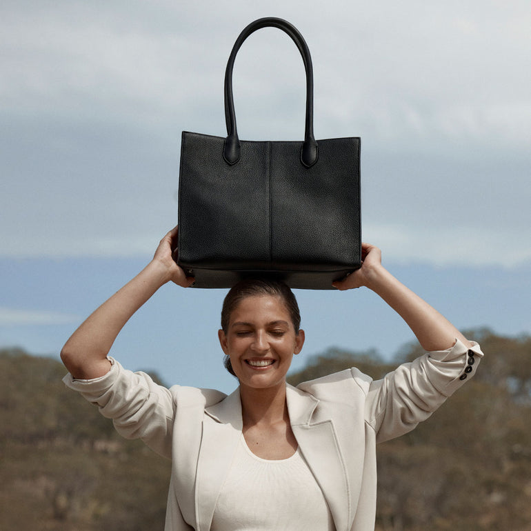 Status Anxiety Without Warning Leather Tote Bag Black