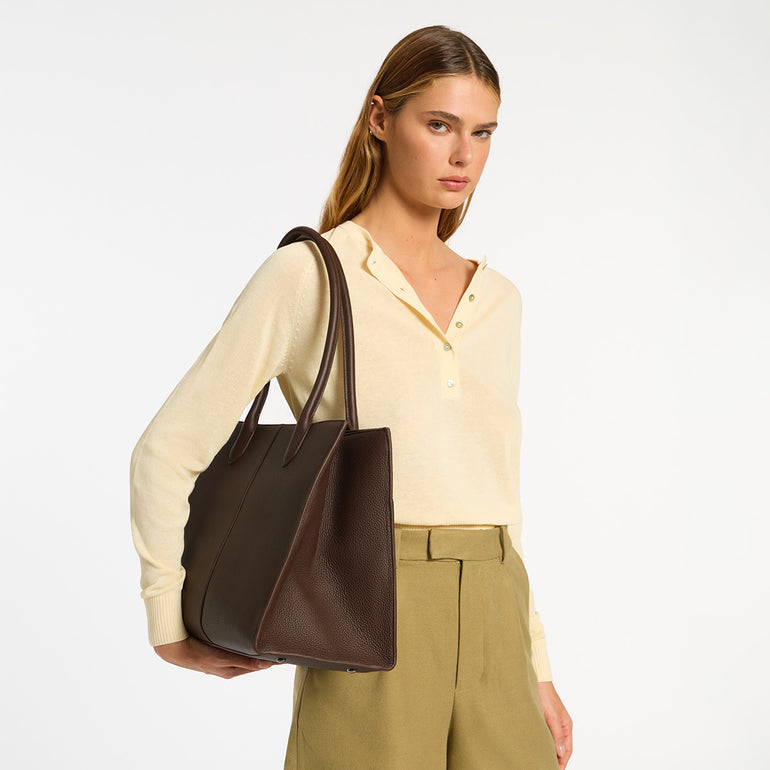 Status Anxiety Without Warning Leather Tote Bag Cocoa