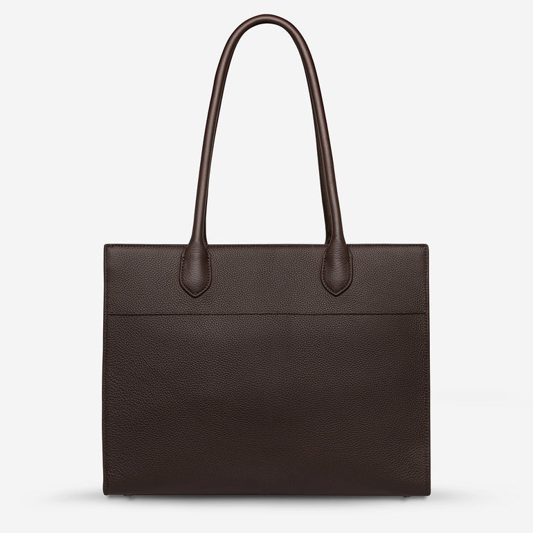 Status Anxiety Without Warning Leather Tote Bag Cocoa