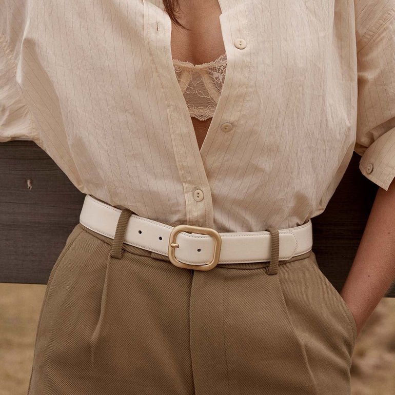 Status Anxiety Falling Quiet Women's Leather Belt Ivory/Gold