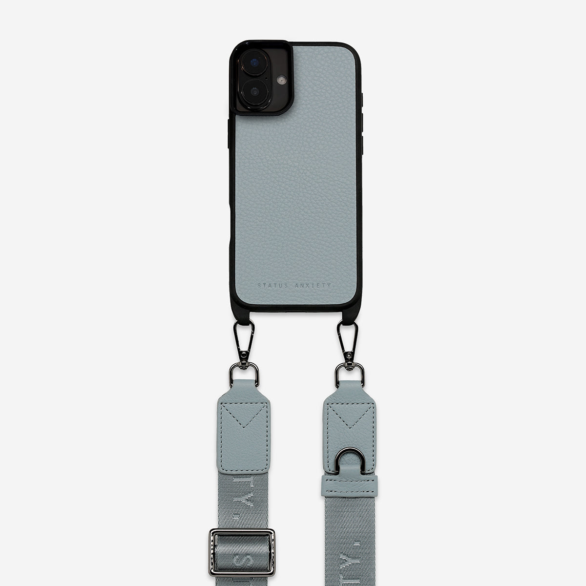 Status Anxiety Enough To Leave Leather iPhone Case Powder Blue