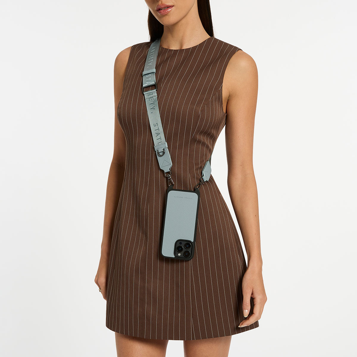 Status Anxiety Enough To Leave Leather iPhone Case Powder Blue