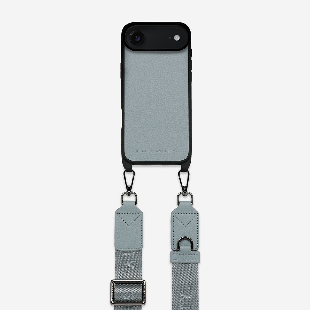 Status Anxiety Enough To Leave Leather iPhone Case Powder Blue