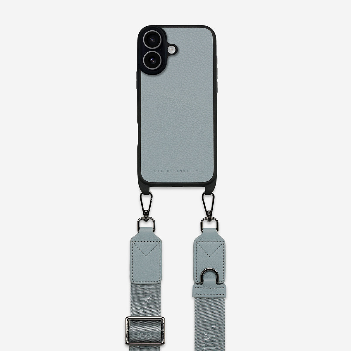 Status Anxiety Enough To Leave Leather iPhone Case Powder Blue