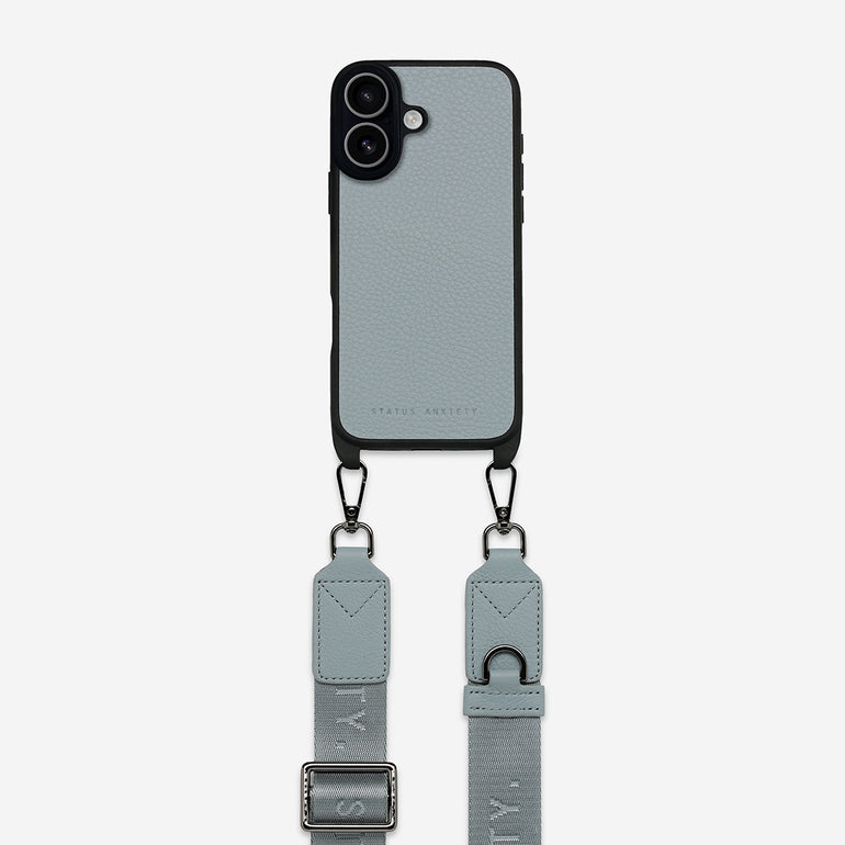 Status Anxiety Enough To Leave Leather iPhone Case Powder Blue