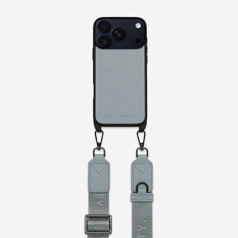 Status Anxiety Enough To Leave Leather iPhone Case Powder Blue