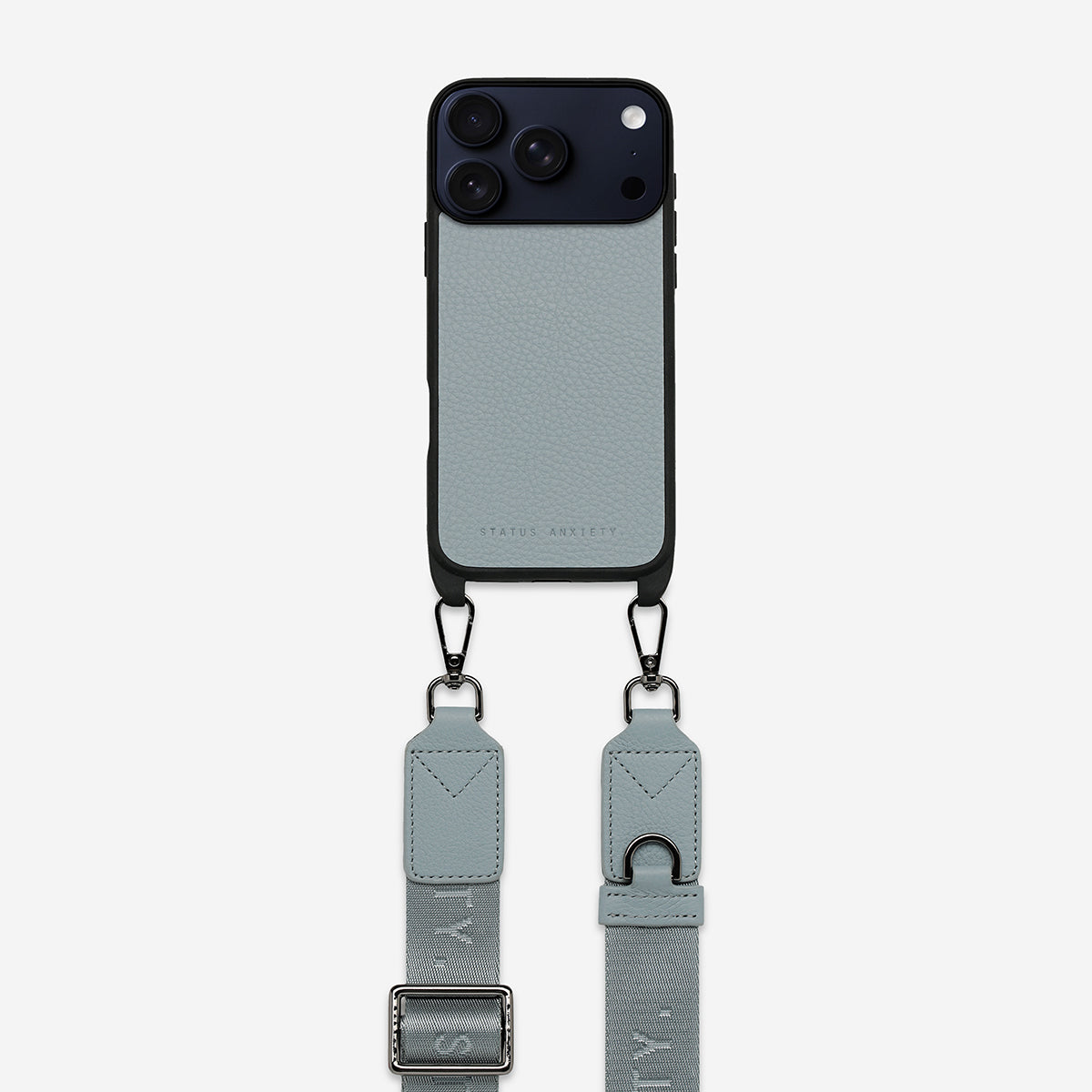 Status Anxiety Enough To Leave Leather iPhone Case Powder Blue