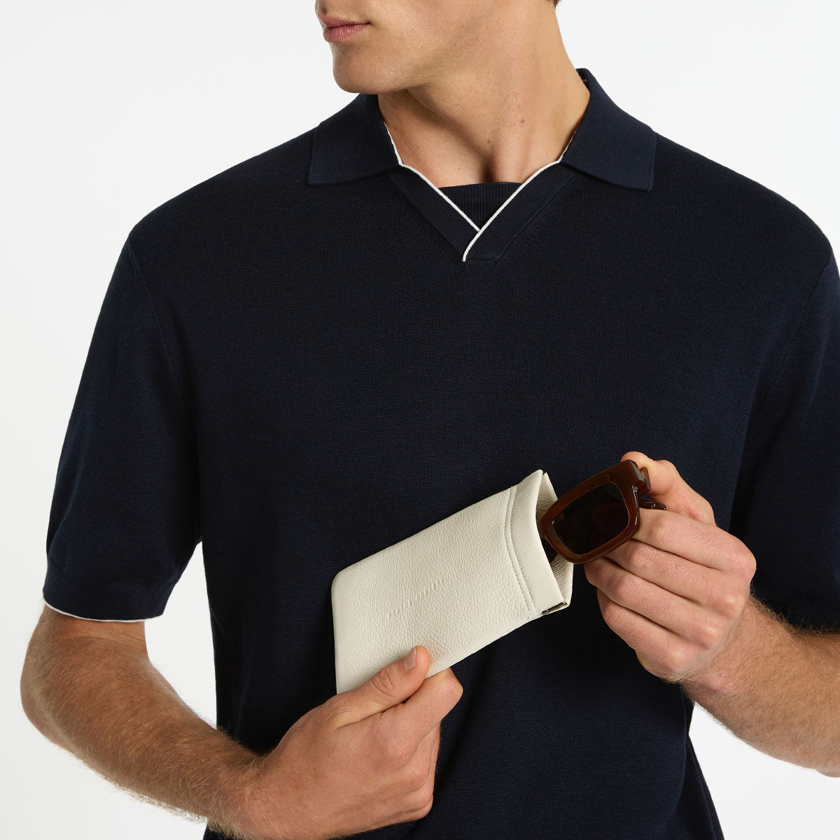 Status Anxiety Keepsake Leather Glasses Pouch Chalk