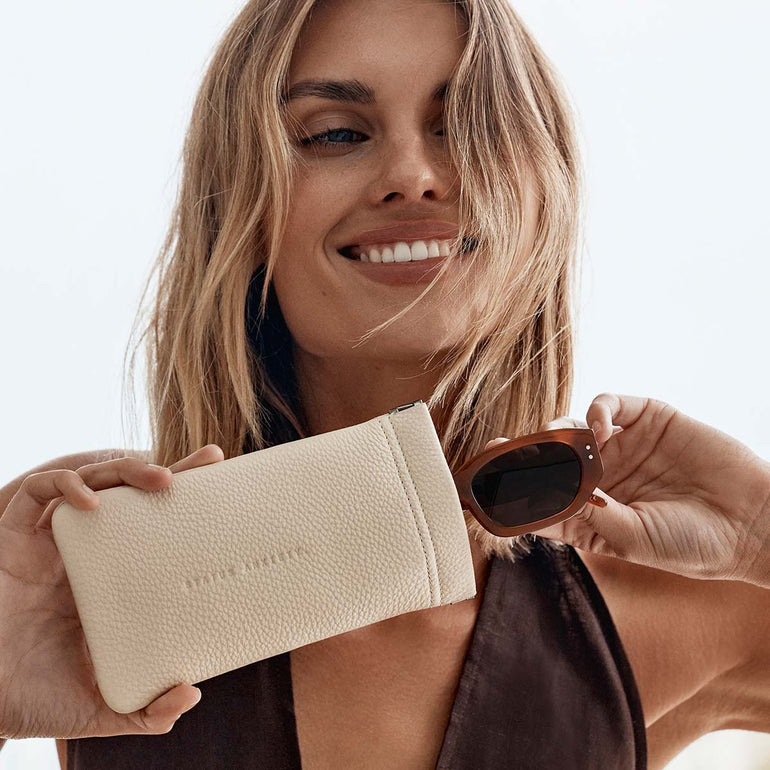 Status Anxiety Keepsake Leather Glasses Pouch Oat