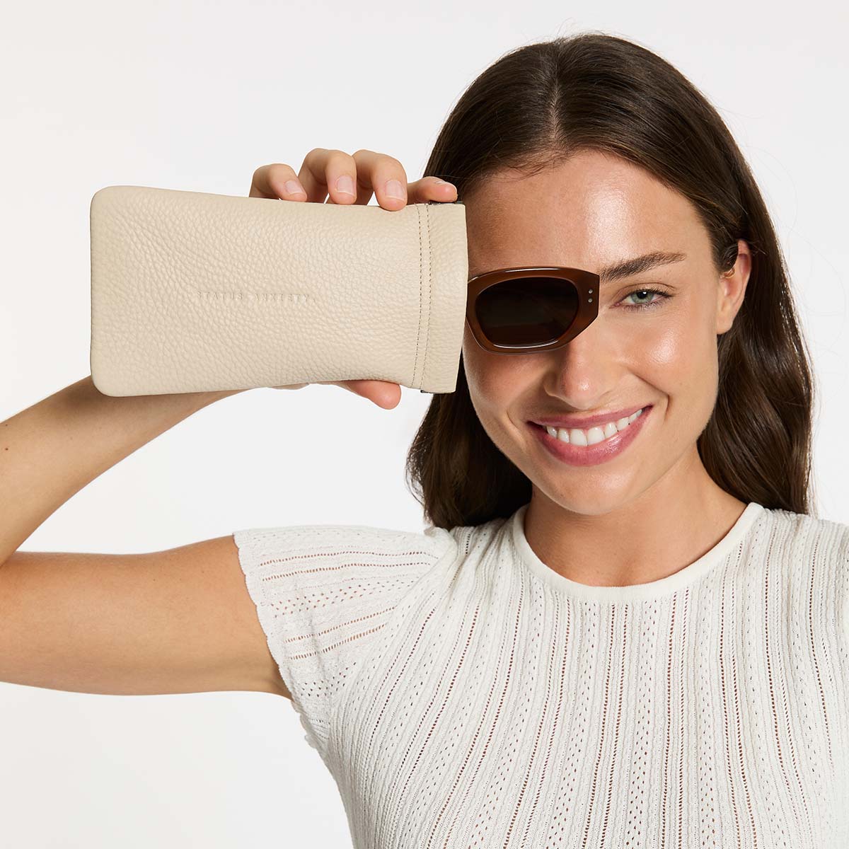 Status Anxiety Keepsake Leather Glasses Pouch Oat