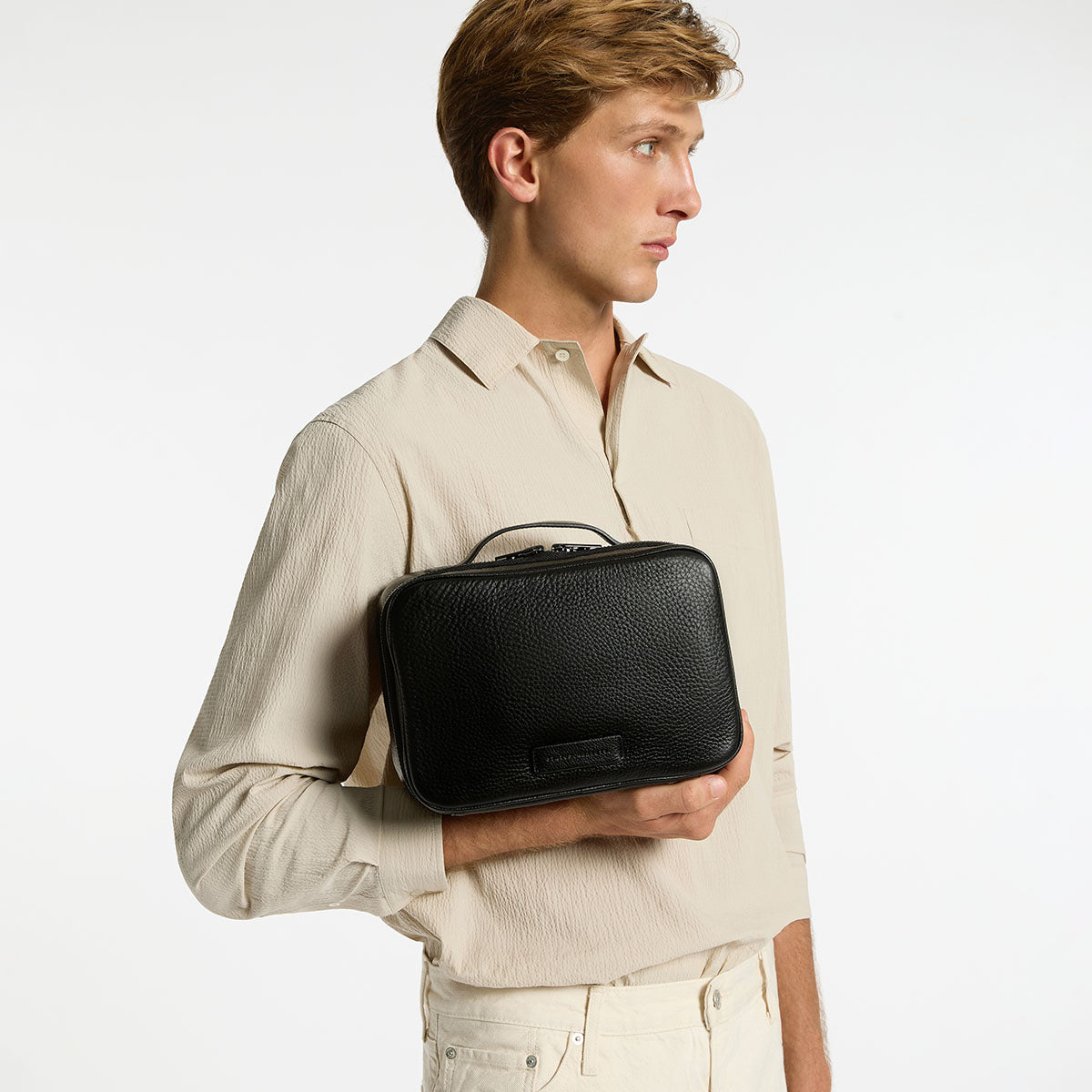 Status Anxiety Farther Away Black Leather Toiletries Bag For Men