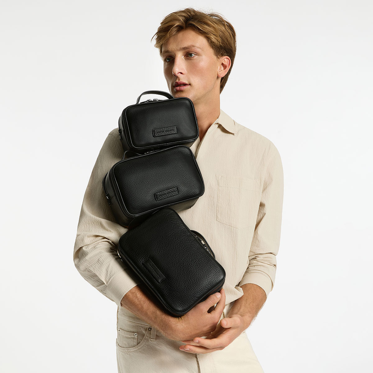 Status Anxiety Farther Away Black Leather Toiletries Bag For Men