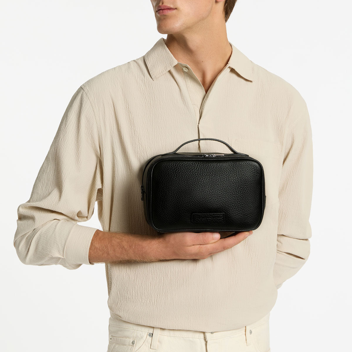 Status Anxiety Other Side Black Leather Toiletries Bag For Men