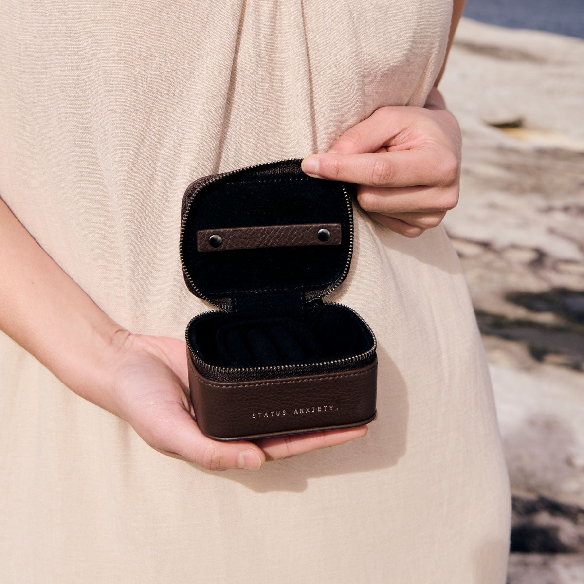 Status Anxiety Heartbreaker Leather Jewellery Case Cocoa