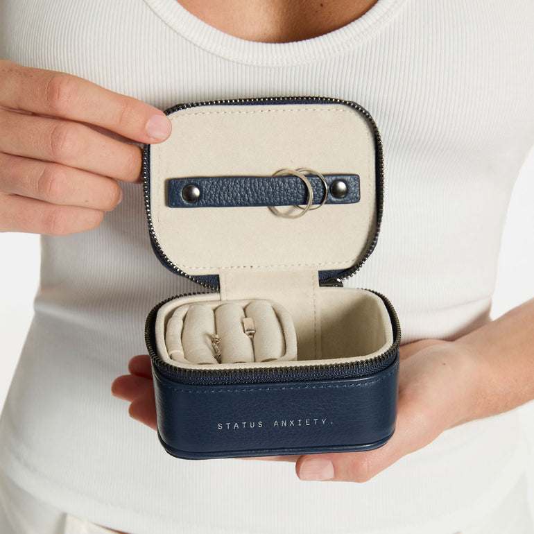 Status Anxiety Heartbreaker Leather Jewellery Case Midnight Blue