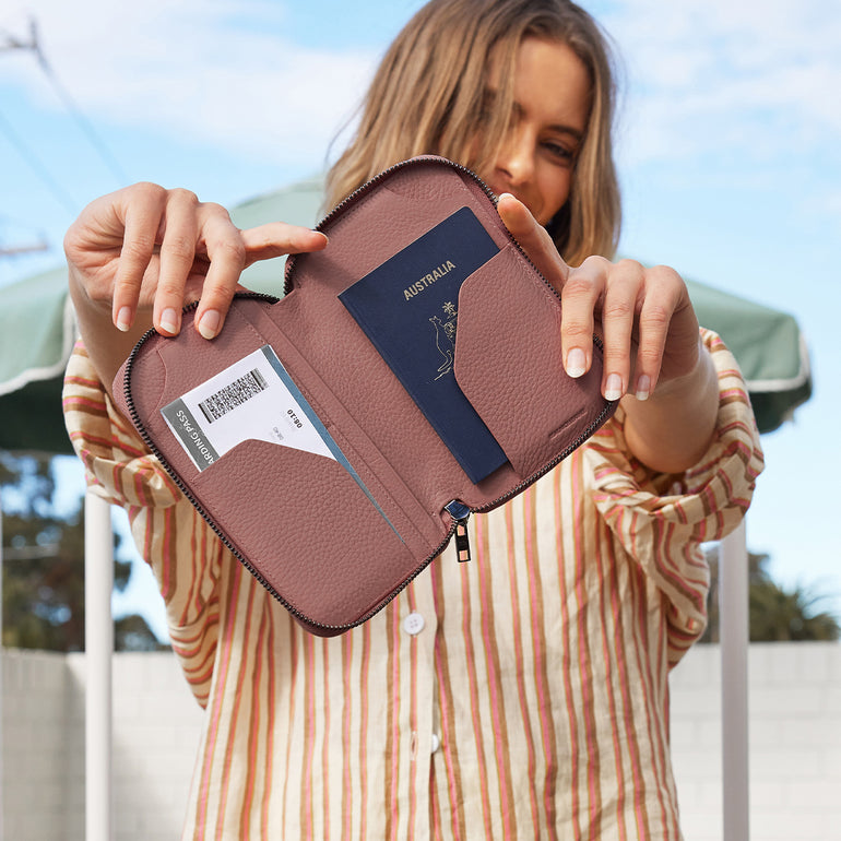 Status Anxiety Nowhere To Be Found Leather Travel Wallet Dusty Rose