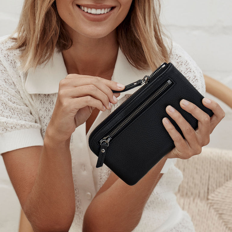 Status Anxiety Smoke and Mirrors Women's Leather Pouch Wallet Black