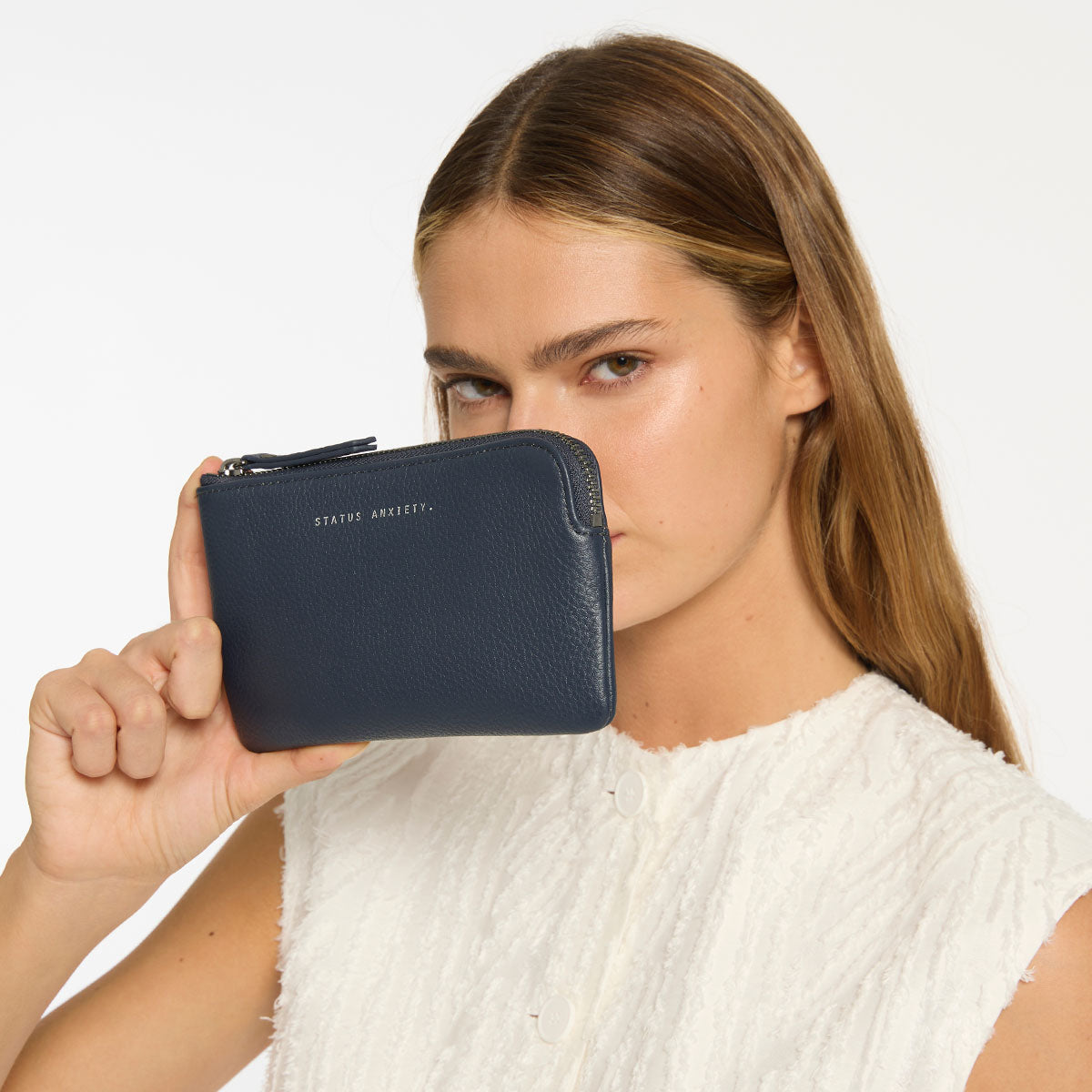 Status Anxiety Smoke and Mirrors Women's Leather Pouch Wallet Midnight Blue