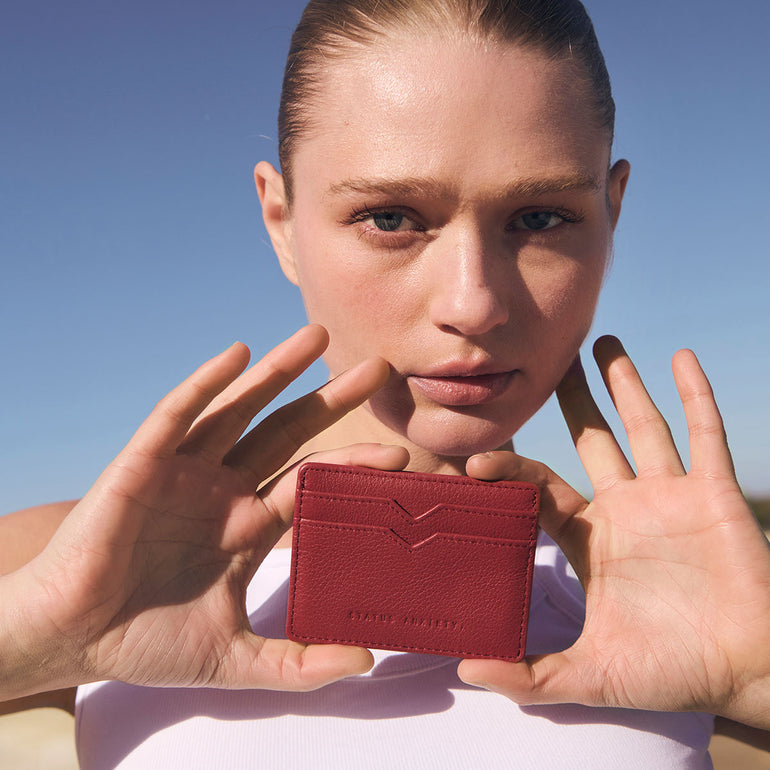 Status Anxiety Together For Now Women's Leather Card Wallet Rouge