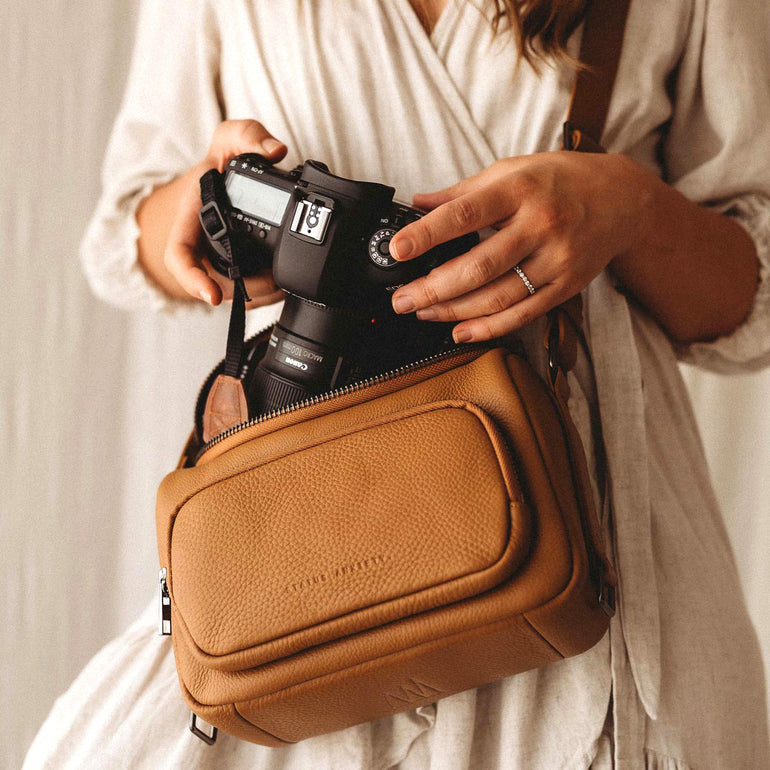 Status Anxiety Loved You First Leather Camera Bag Tan