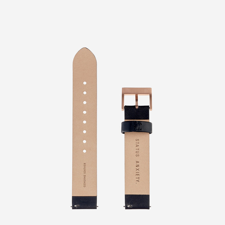 Status Anxiety Inertia Leather Watch Strap (Only) Black Strap/Brushed Copper Buckle