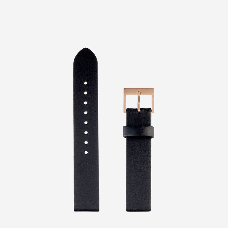 Status Anxiety Inertia Leather Watch Strap (Only) Black Strap/Brushed Copper Buckle