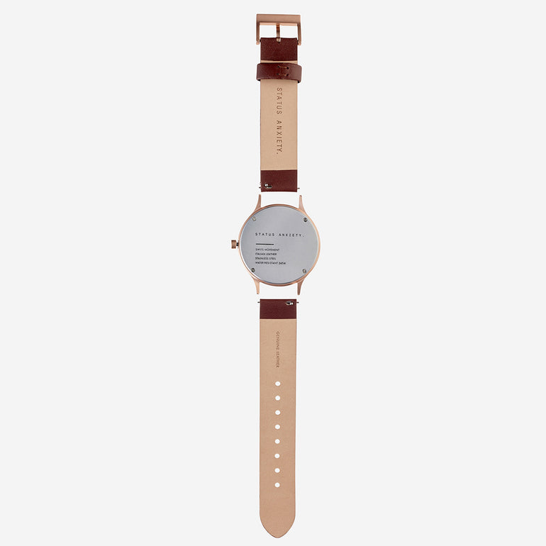 Status Anxiety Inertia Leather Watch Strap (Only) Brown Strap/Brushed Copper Buckle
