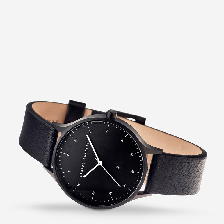 Status Anxiety Inertia Leather Watch Black Face / Black Strap