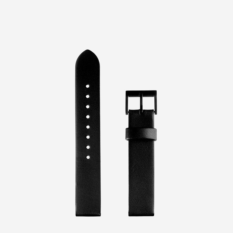 Status Anxiety Inertia Leather Watch Strap (Only)- Black Strap/Black Buckle