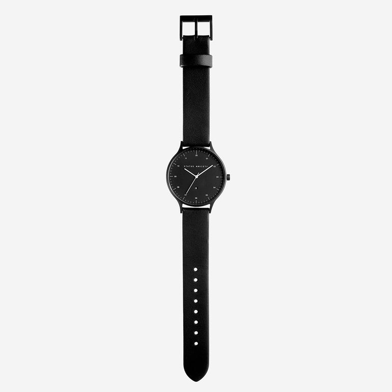 Status Anxiety Inertia Leather Watch Black Face / Black Strap