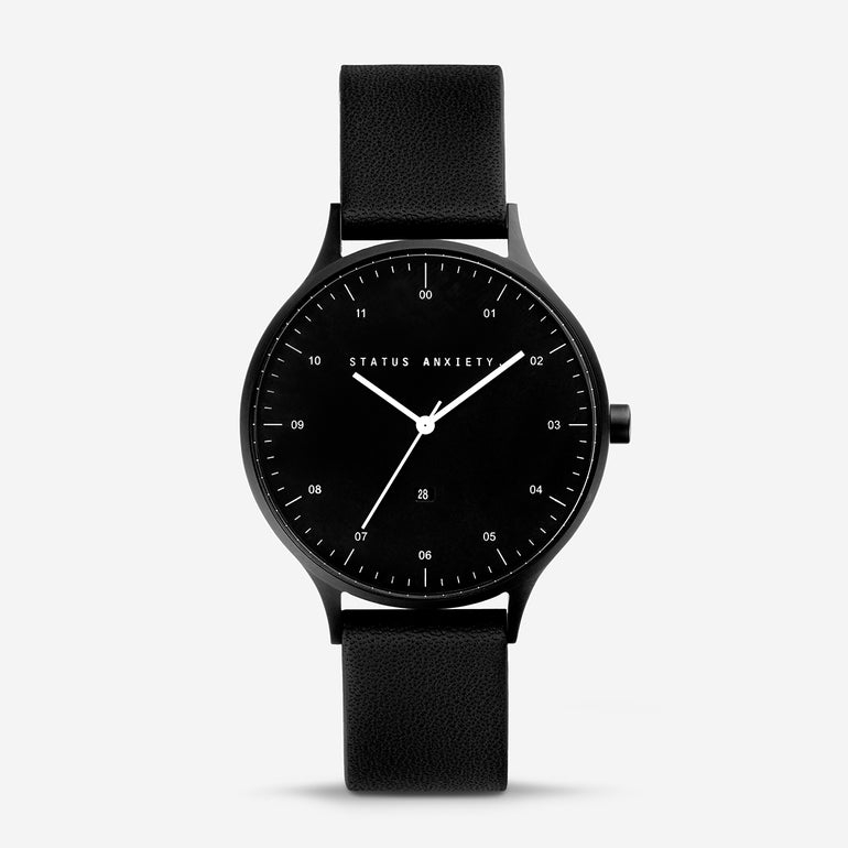 Status Anxiety Inertia Leather Watch Black Face / Black Strap