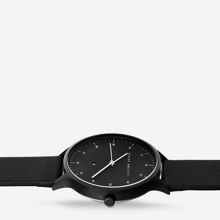 Status Anxiety Inertia Leather Watch Black Face / Black Strap