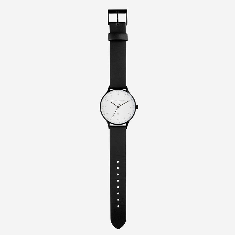 Status Anxiety Inertia Leather Watch White Face / Black Strap