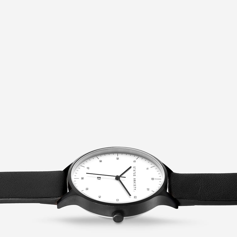 Status Anxiety Inertia Leather Watch White Face / Black Strap