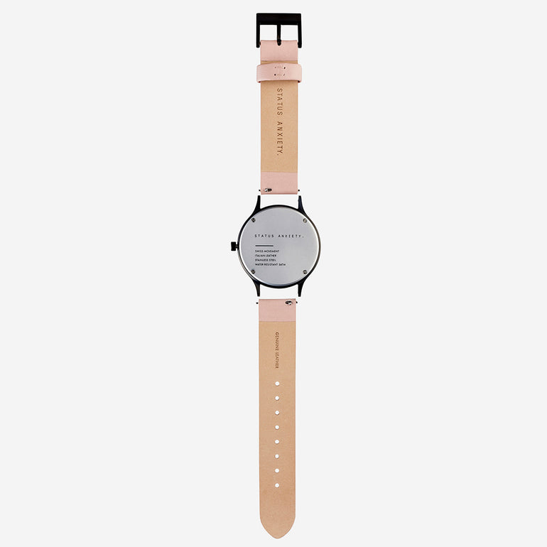 Status Anxiety Inertia Leather Watch Strap (Only) Blush Strap/Matte Black Buckle