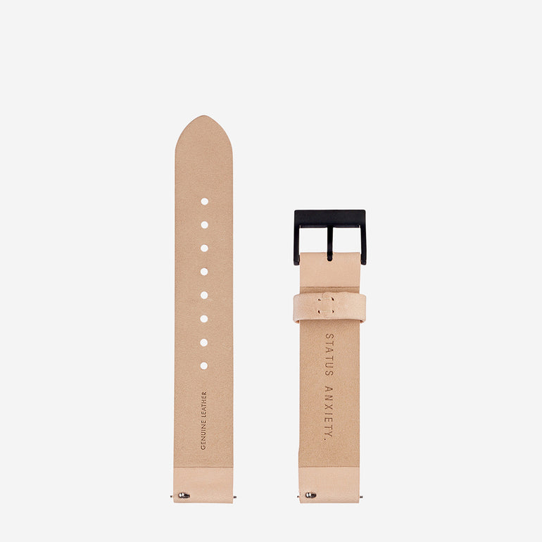 Status Anxiety Inertia Leather Watch Strap (Only) Natural Strap/Matte Black Buckle