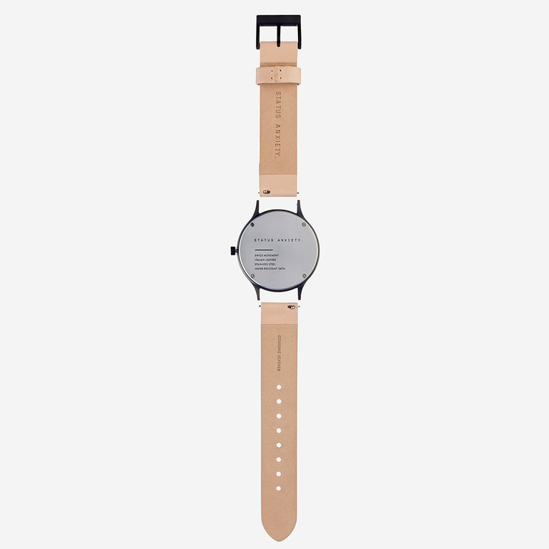 Status Anxiety Inertia Leather Watch Strap (Only) Natural Strap/Matte Black Buckle