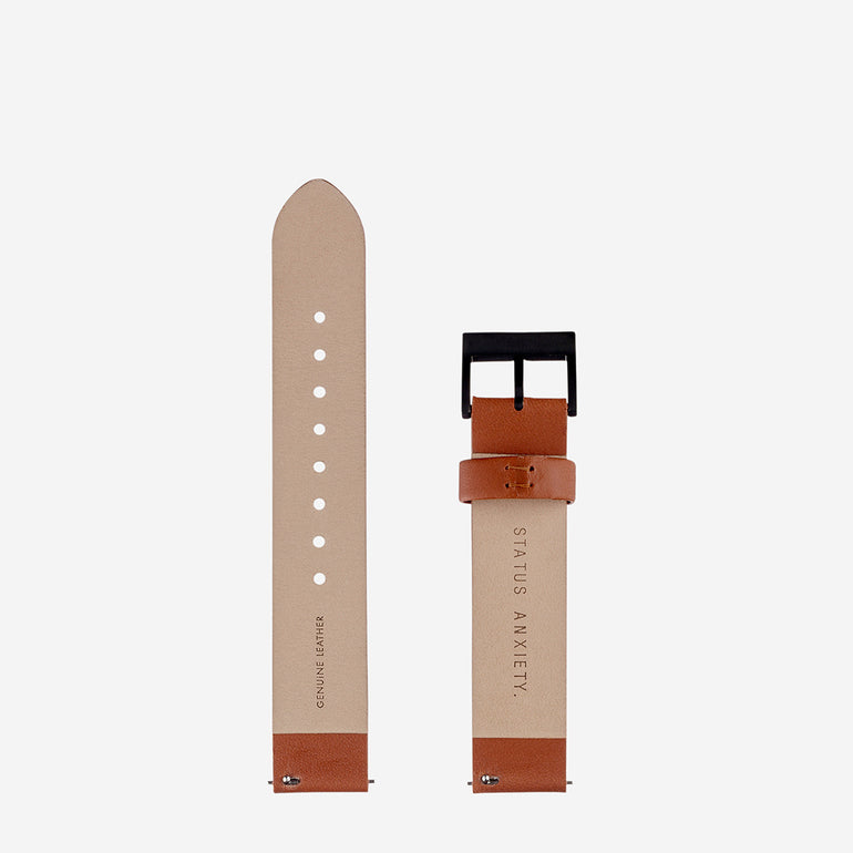 Status Anxiety Inertia Leather Watch Strap (Only) Tan Strap/Matte Black Buckle