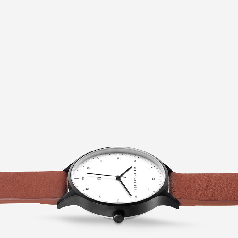 Status Anxiety Inertia Leather Watch White Face / Tan Strap