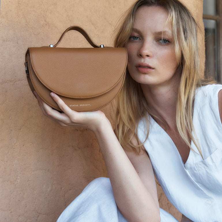 Status Anxiety All Nighter With Webbed Strap Women's Leather Crossbody Bag Tan