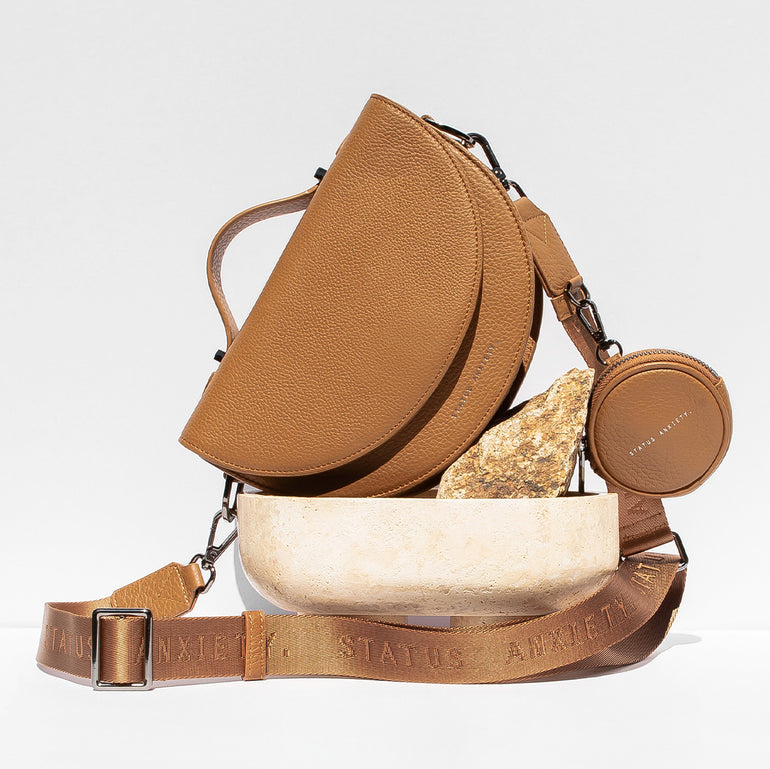 Status Anxiety All Nighter With Webbed Strap Women's Leather Crossbody Bag Tan