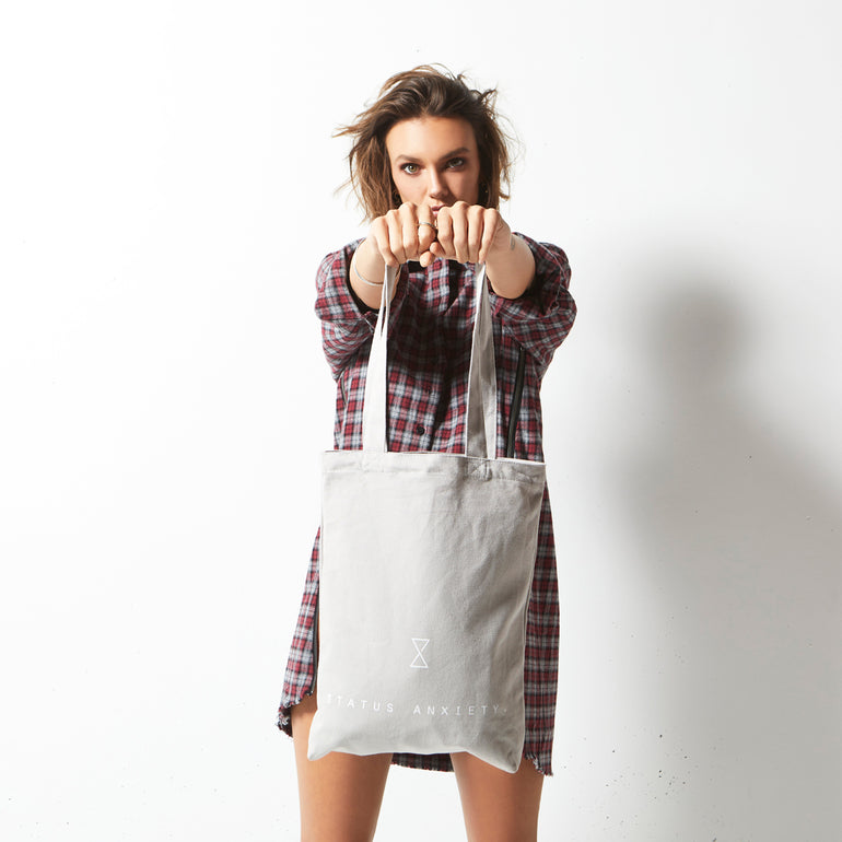 Status Anxiety First Glance Canvas Tote Bag Light grey