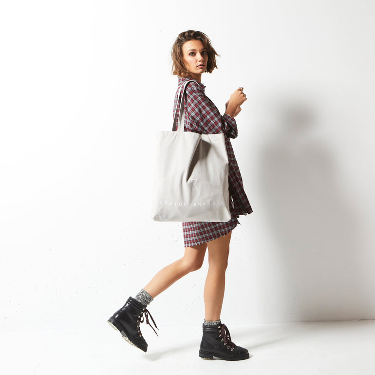 Status Anxiety First Glance Canvas Tote Bag Light grey